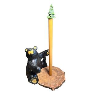 Paper Towel Holder Big Sky Carver Black Bear with Tree Topper Bear Foots